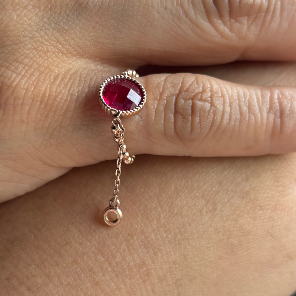 14k Rose Gold With Real Ruby- Size 5